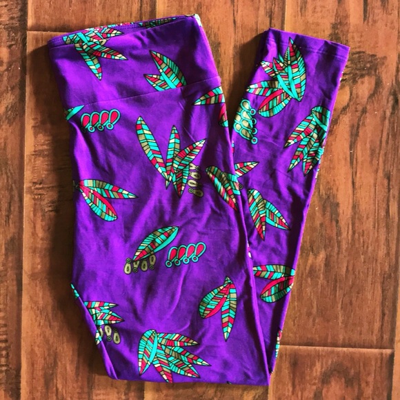 LuLaRoe Pants - LuLaRoe TC Leggings Feathers Purple Pink Teal NWT